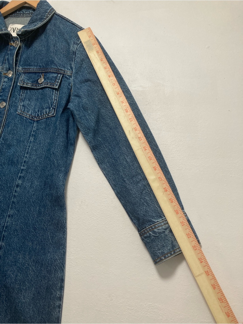 Zara Denim Mini Dress Demin Shirt Dress Size M 100% Cotton Western Y2K Blue - Picture 10 of 16